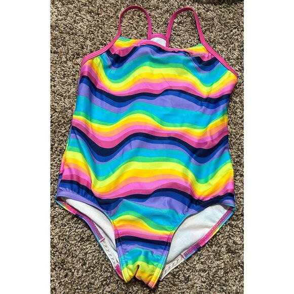 Speedo Girls' One Piece Rainbow Swimsuit Medium (10)